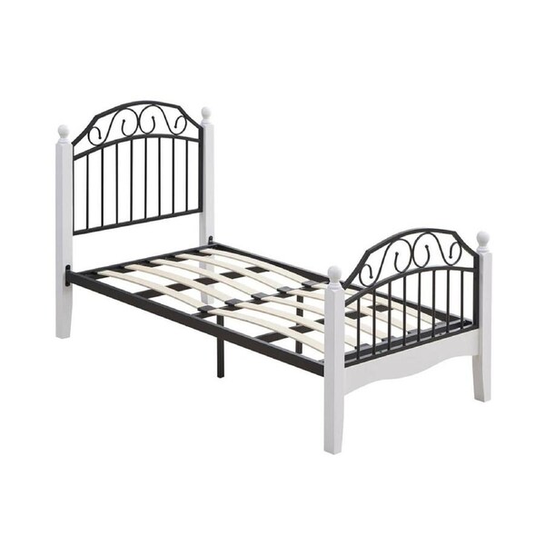 Ashley Single Size Bed Frame Wooden Pole Black Metal Frame - White