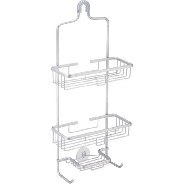 3 Tier Shower Caddy Bath Rack Aluminium Plated Hanging Over Hook Basket - Silver