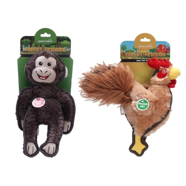 2x Paws & Claws 30cm Forest Friends Ruff Dog/Pet Plush Squeker Toy Assorted