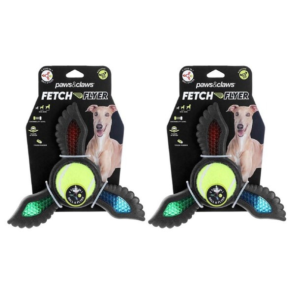 2x Paws & Claws 21.9x19.5cm Fetch Flyer Foam Dart w/ Tennis Ball Dog/Pet Toy BLK