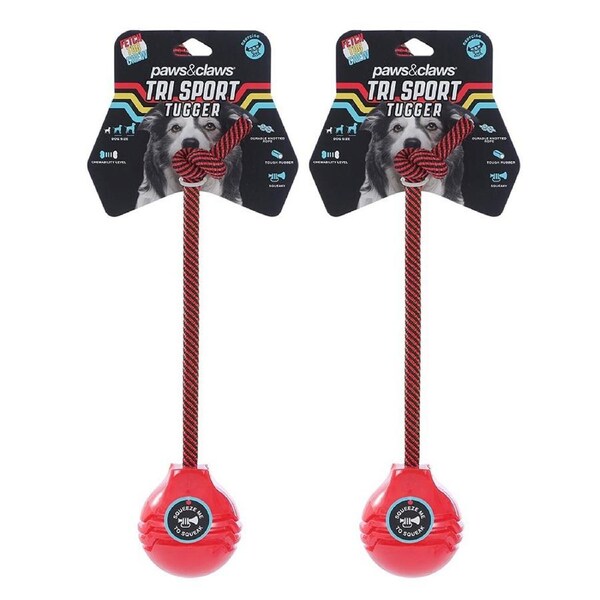2x Paws & Claws 23x7.6x5.8cm Tri Sport Bone Tugger Dog/Pet Interactive Toys Red