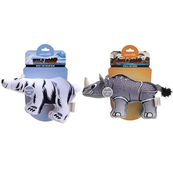 2x Paws & Claws 26cm Wild Roar Animalz Oxford Dog/Pet Squeker Toy ASST