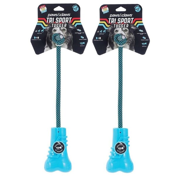 2x Paws & Claws 23x7.6x5.8cm Tri Sport Bone Tugger Dog/Pet Interactive Toys Blue