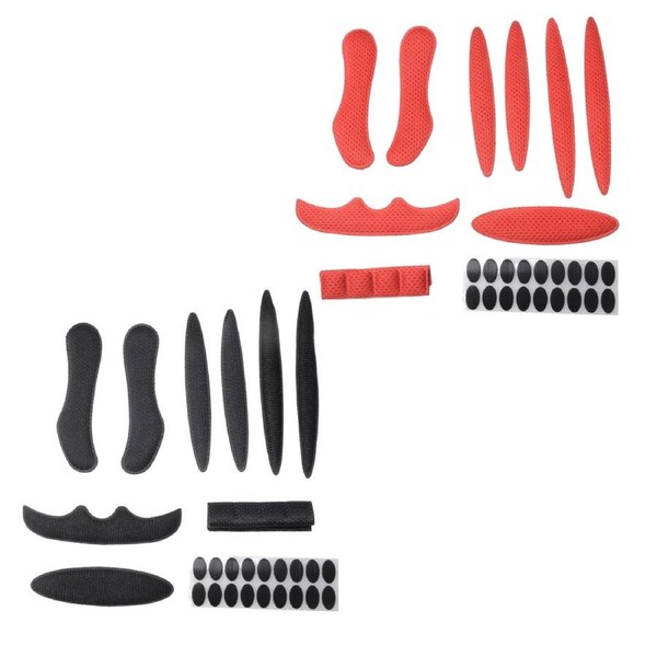 Bike Helmet Padding Liner Thick Foam Kit Bicycle, 2 sets (18pcs),Black Red,Replacement Cushions Cricket Lining Cycling Riding Pads Professional Mats