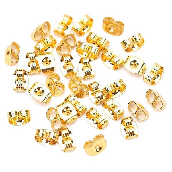 x100 earrings gold metal friction butterfly stud stoppers findings post push back bulk