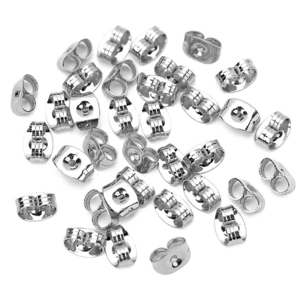 x100 earrings silver metal friction butterfly stud stoppers findings post back bulk