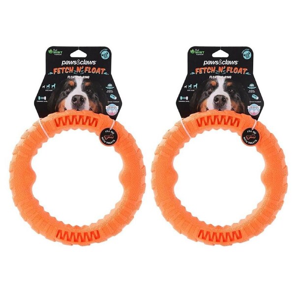 2PK Paws & Claws 24cm Fetch N' Play Tugger/Bite/Chew Pet Dog Ring Toy Orange LG