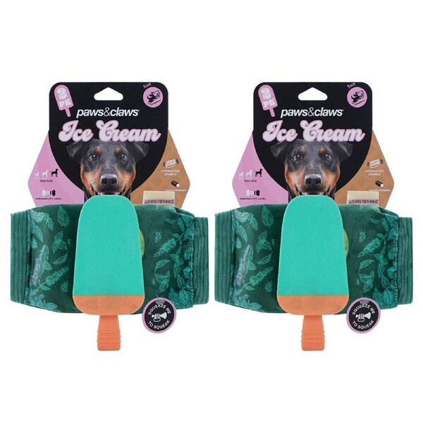 4pc Paws & Claws 20cm Icecream Twin Pet Chew Dog/Cat Play Toy TPR Oxford Green