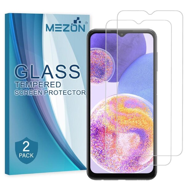 [2 Pack] Samsung Galaxy A23 Tempered Glass Crystal Clear Premium 9H HD Screen Protector by MEZON – Case Friendly, Shock Absorption (Galaxy A23, 9H)
