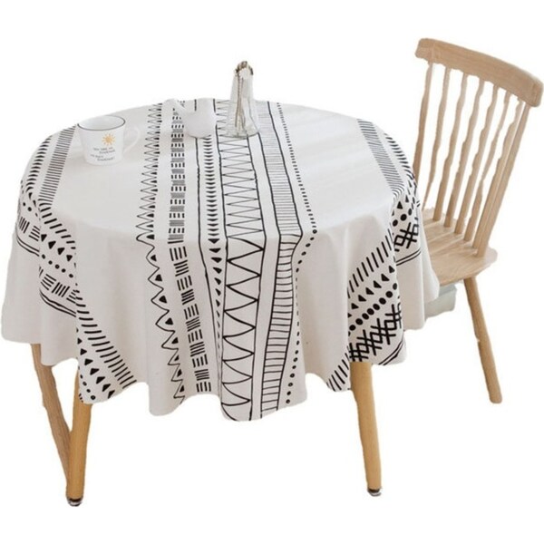 Catzon Bohemian Cotton Linen Round Tablecloth Tablecloth for Kitchen-Black