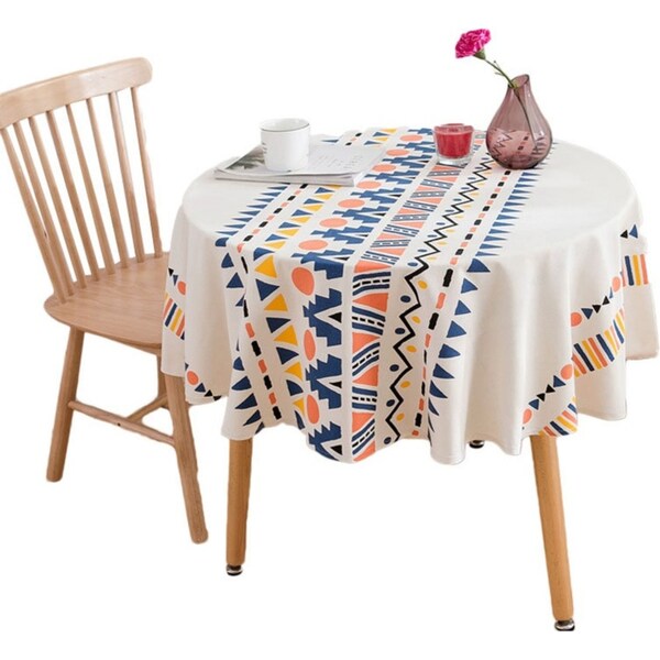 Catzon Bohemian Cotton Linen Round Tablecloth Tablecloth for Kitchen-Multicolor