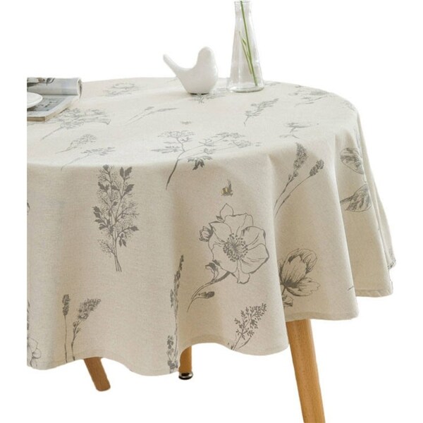 Catzon Print Round Tablecloth Cotton Linen Decorative Table Cover-Linen