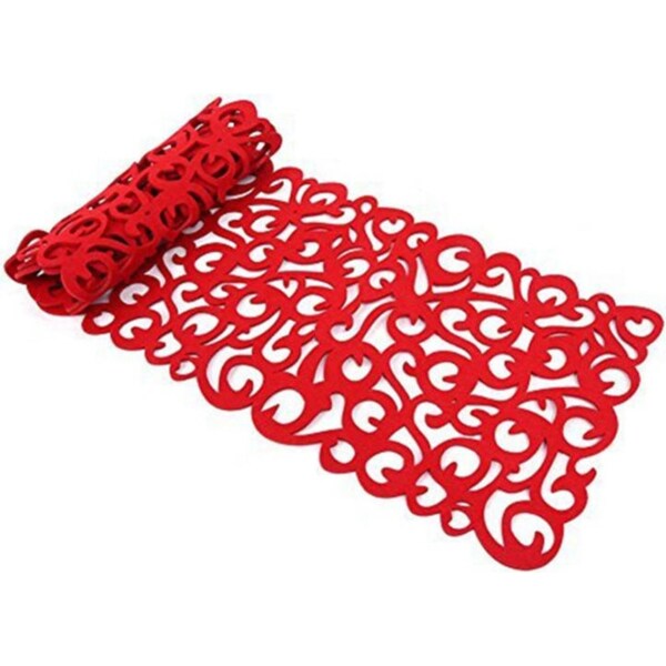 Catzon Rectangle Hollow Out Felt Table Runners Desk Mat for Home-Red