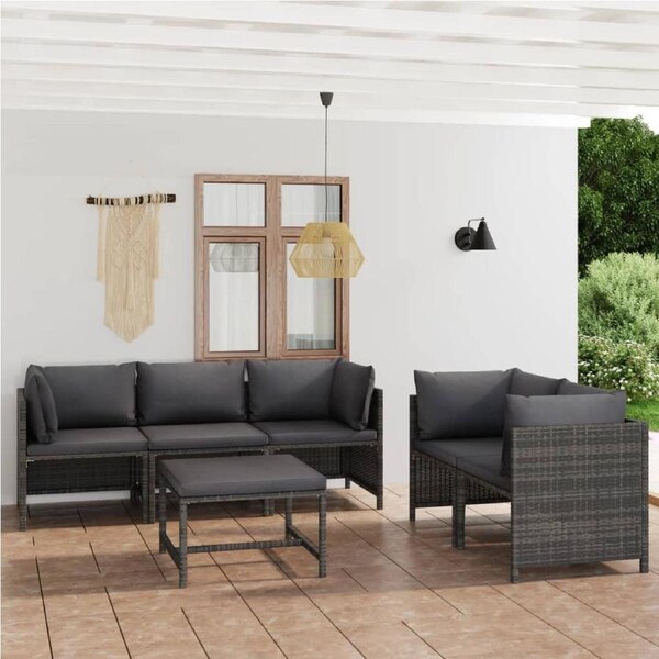 6 Piece Garden Lounge Set with Cushions Poly Rattan Grey vidaXL