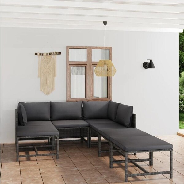 7 Piece Garden Lounge Set with Cushions Poly Rattan Grey vidaXL