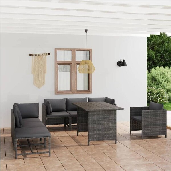 8 Piece Garden Lounge Set with Cushions Poly Rattan Grey vidaXL