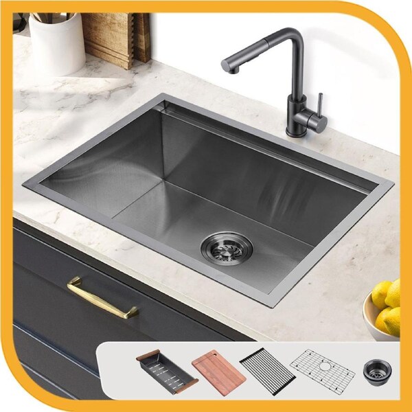Simplus Stainless Steel Kitchen Workstation Sink 60x45CM Laundry Undermount Single Bowl Set Black