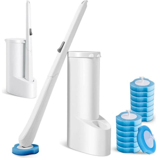 Ozoffer Toilet Brush Refill Head Disposable Sponge Long Handle Cleaning Scrubber Holder
