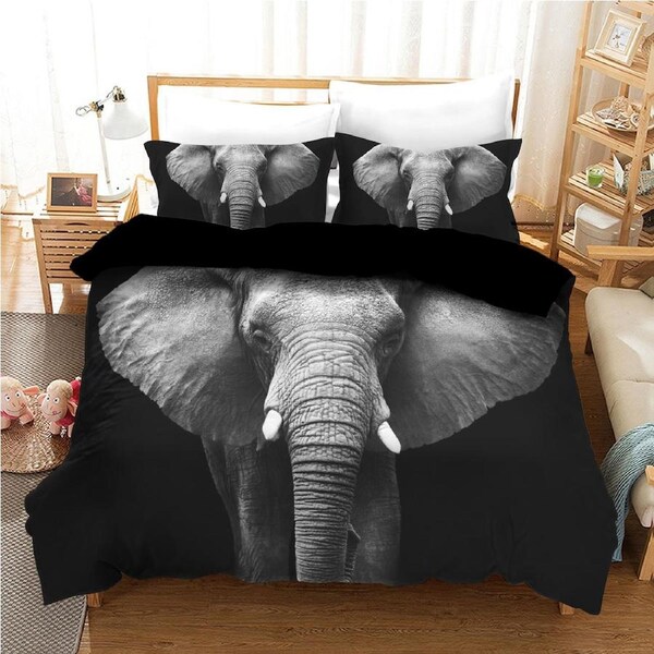Black Elephant Quilt Doona Duvet Cover Pillow Case Set Double, 2 Pillow Cases