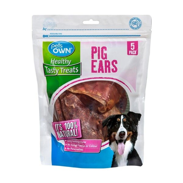 5pc Pets Own 100% Natural Pig Ears Healthy & Tasty Pet Dog Food Treats Bag