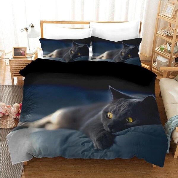Cat Lying Down Quilt Doona Duvet Cover Pillow Case Set Queen, 2 Pillow Cases