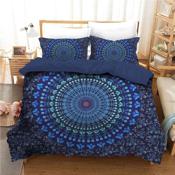 Mandala Blue Quilt Doona Duvet Cover Pillow Case Set Single, 1 Pillow Case