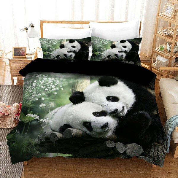 Panda Quilt Doona Duvet Cover Pillow Case Set King, 2 Pillow Cases