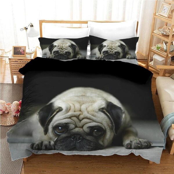Pug Dog Quilt Doona Duvet Cover Pillow Case Set Double, 2 Pillow Cases