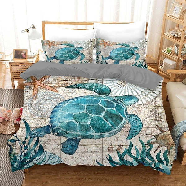 Sea Turtle Quilt Doona Duvet Cover Pillow Case Set Single, 1 Pillow Case