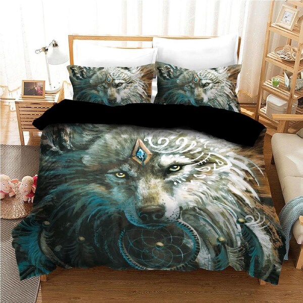 Wolf Dream Catcher Quilt Doona Duvet Cover Pillow Case Set Queen, 2 Pillow Cases