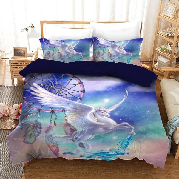 Dream Catcher Unicorn Quilt Doona Duvet Cover Pillow Case Set Queen, 2 Pillow Cases