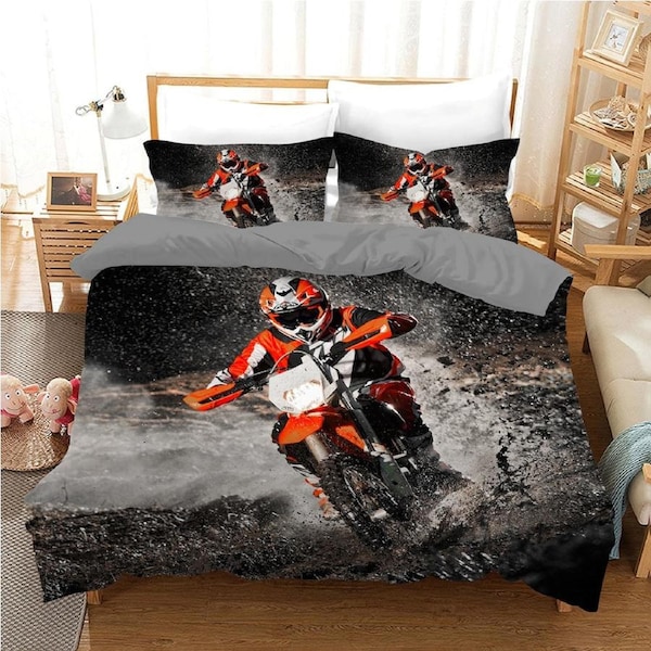 Red Dirt Bike Motorcycle Racing Quilt Doona Duvet Cover Pillow Case Set Single, 1 Pillow Case