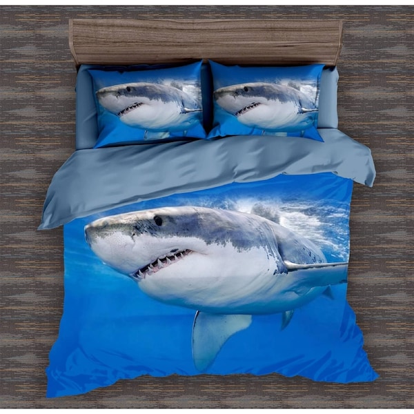 Shark Quilt Doona Duvet Cover Pillow Case Set King, 2 Pillow Cases