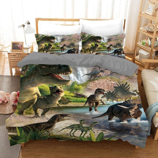 Dinosaurs World Jurassic Quilt Doona Duvet Cover Pillow Case Set Single, 1 Pillow Case