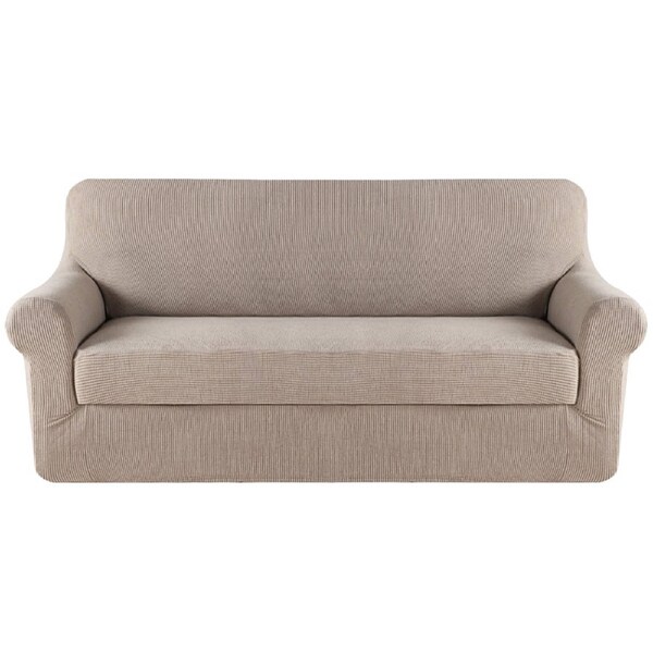 2 Pieces Style Stretch Sofa Cover Couch Cover Slip Cover Small Jacquard Soft Natural / One seater (79-106cm)