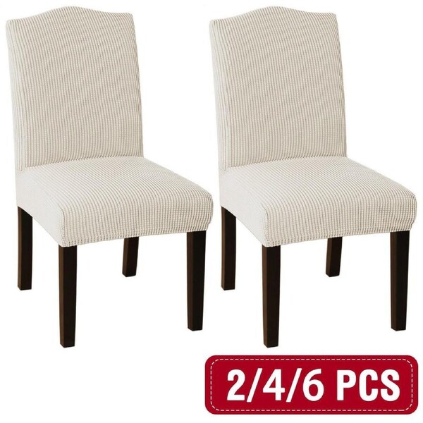 Dining Chair Covers Stretch Jacquard Parson Chair Slip Covers Washable 2/4/6 PCS 6 PCS / Natural
