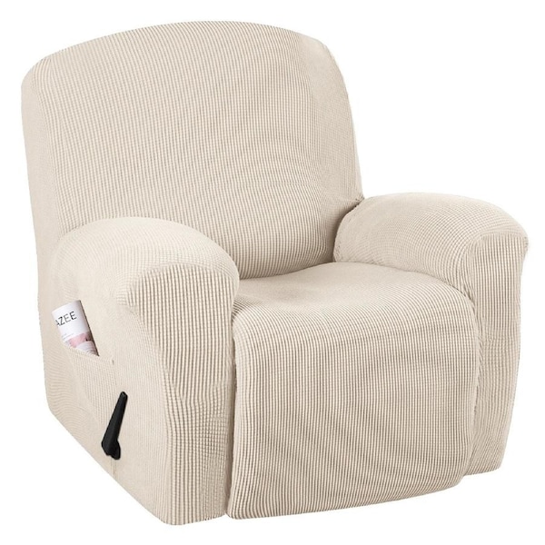 Stretch Recliner Cover 1-Piece Thick Soft Jacquard Recliner Chair Slip Cover Recliner / Natural