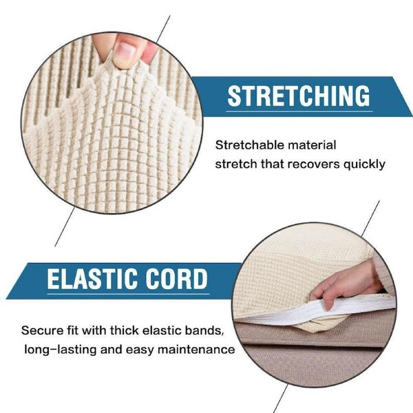 Stretch Sofa Seat Cushion Cover Easy Fit Non Slip Soft Thick 1/2/3 Seat Cover Natural / 2-Seat Cover (100-110cm)