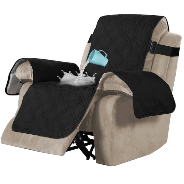 100% Waterproof Sofa Covers Couch Covers Slip Covers for Dogs with Strap 1/2/3/4 Black / Oversized Recliner - 76cm X 231cm