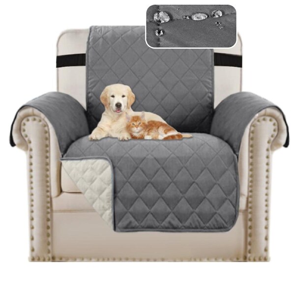 Friendly Plush Reversible Furniture Protector with Elastic Straps 191 CM × 280 CM / BLACKandGREY