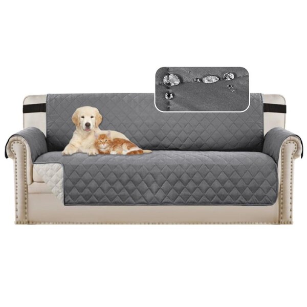 Quilted Sofa Protector Slip Cover Couch Covers 1/2/3 Recliner Black/Grey / 1 Seater: D190cm x W165cm