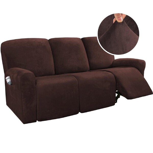 Recliner Sofa Cover for 2/3 Seater Velvet Couch Covers for Reclining Couch Cover 3 Seater / Brown