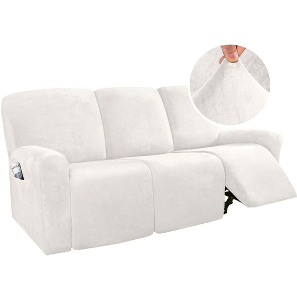 Recliner Sofa Cover for 2/3 Seater Velvet Couch Covers for Reclining Couch Cover 3 Seater / Ivory