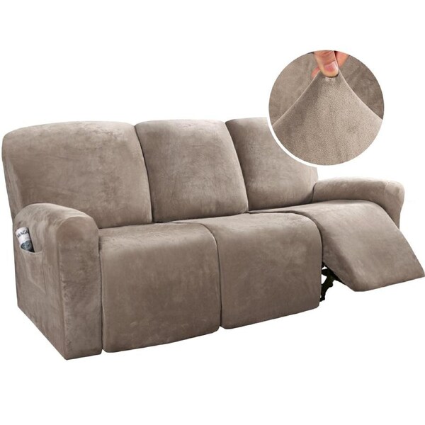 Recliner Sofa Cover for 2/3 Seater Velvet Couch Covers for Reclining Couch Cover 3 Seater / Taupe