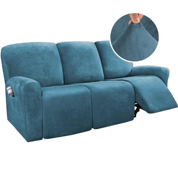 Recliner Sofa Cover for 2/3 Seater Velvet Couch Covers for Reclining Couch Cover 3 Seater / Peacock Blue