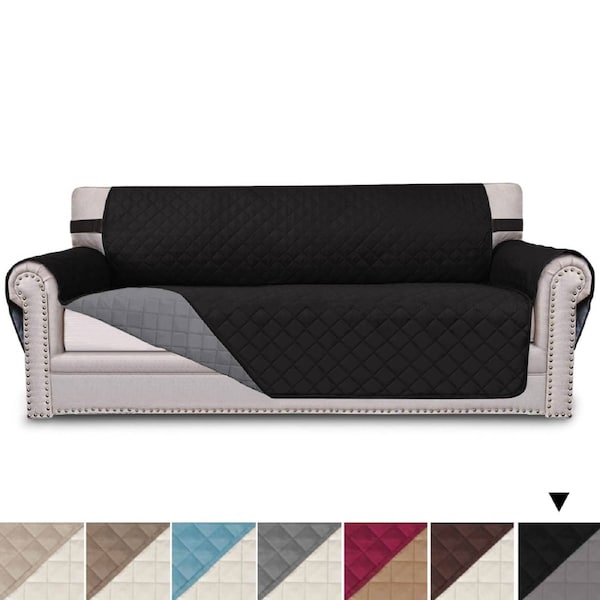 Sofa Covers Couch Covers Sofa Slip Covers Soft Thick Quilted Black/Grey / Oversized 3 Seater: D218cm x W335cm