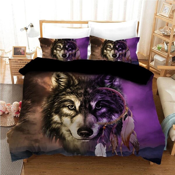 Colourful Wolf Dream Catcher Quilt Doona Duvet Cover Pillow Case Set Single, 1 Pillow Case
