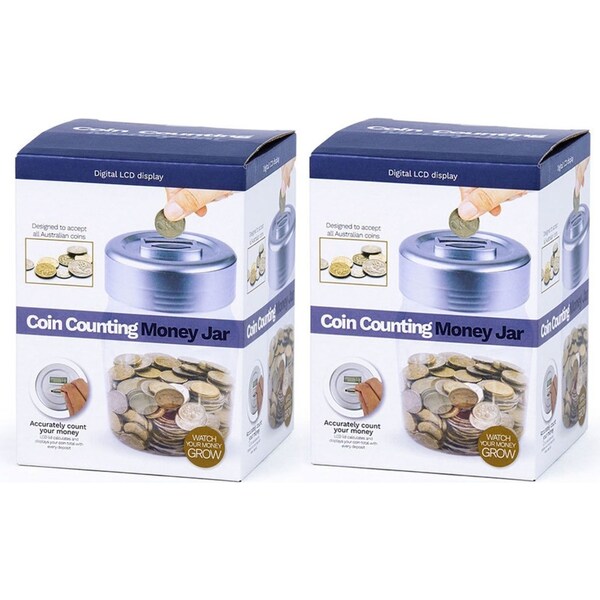 2x Coin Counting AU Coins/Money Digital LCD Display Clear Piggy Bank Counter Jar
