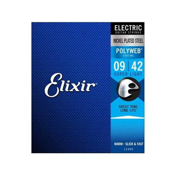 Elixir #12000 Electric Guitar Strings Poly Nickel Plated Steel 9-42 Super Light