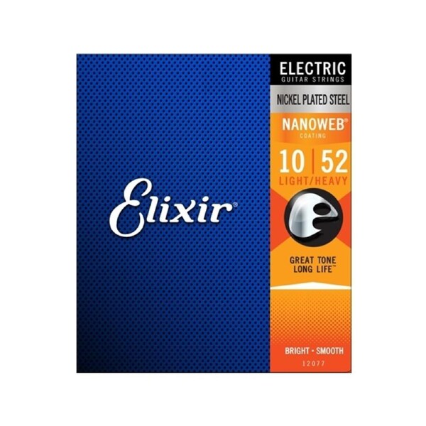 Elixir #12077 Electric Guitar Strings Nano Nickel Plated Steel 10-52 Light Heavy